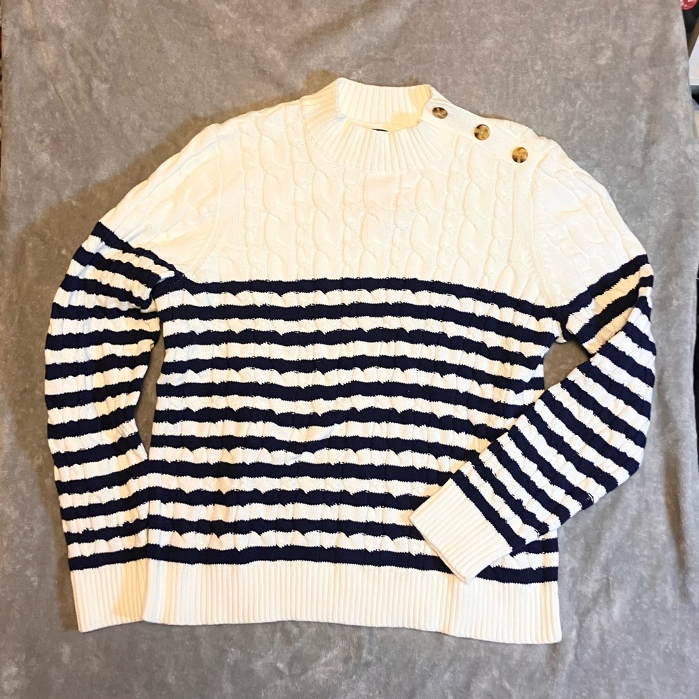 NEW Lands End Sweater Women XL Blue Drifter Cable Fisherman Nautical Coastal NWT